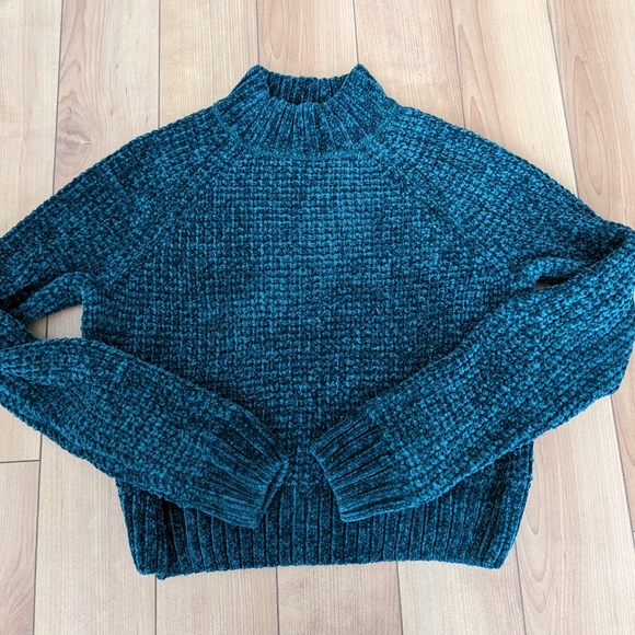 H&M Forest Green Cropped Boxy Sweater Mock Neck Size S - Picture 1 of 4